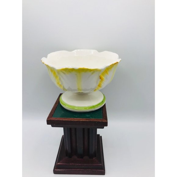 Vintage 1950’s Lefton rare yellow cabbage Rose ceramic planter, pedestal vase - Picture 3 of 7